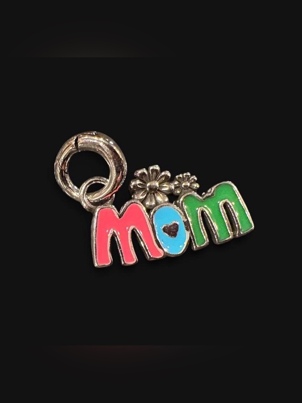 Stamped 925 Sterling Silver 'Mom' Charm/Pendant with Colorful Enamel